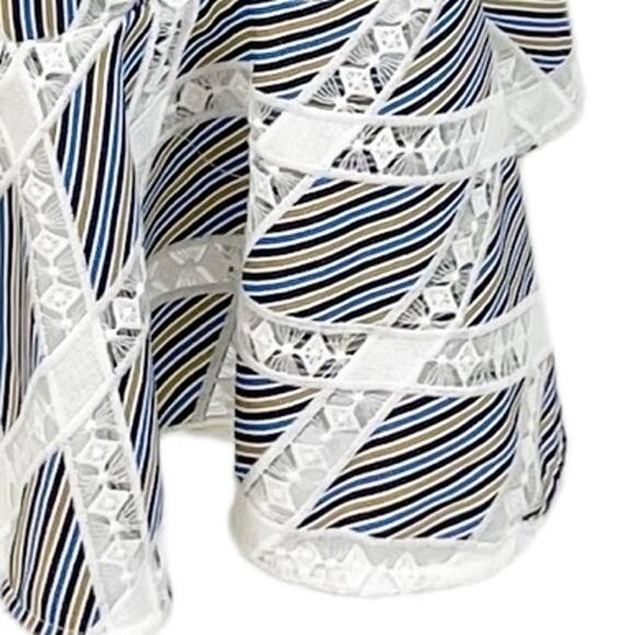 Sandro Womens US 4 Illa Midi Dress Striped Lace Cold Ruffle Shoulder Blue White - Picture 7 of 14